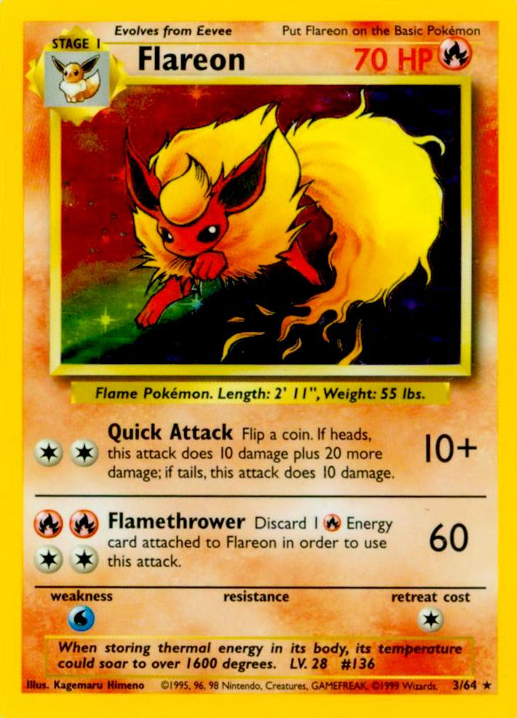 Flareon - 03/64 - Holo Rare - LP+ - Unlimited Holofoil - NON SYMBOL ERROR