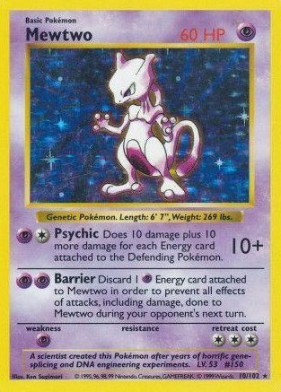 Mewtwo - 010/102 - Holo Rare - MP - Unlimited Holofoil - Shadowless
