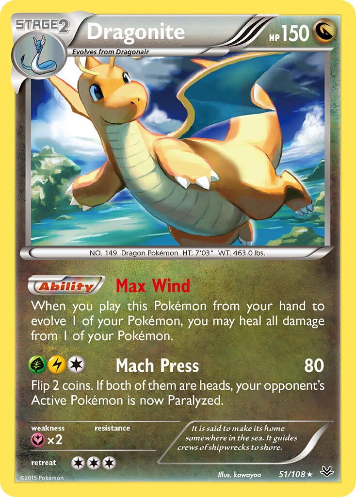 Dragonite - 51/108 - Rare - NM - Reverse Holofoil