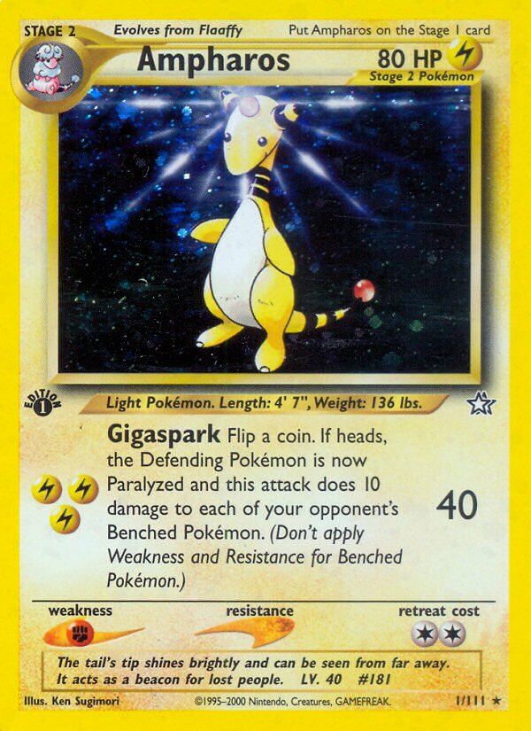 Ampharos - 001/111 - Holo Rare - NM - 1st Edition Holofoil