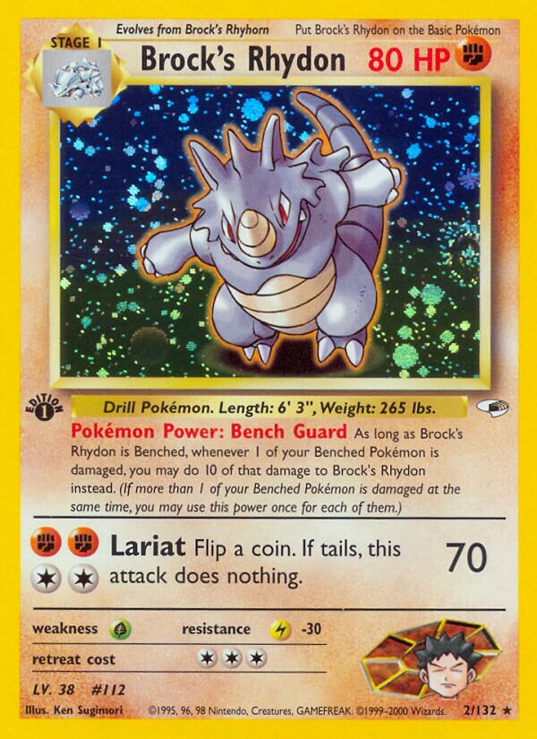 Brock's Rhydon - 002/132 - Holo Rare - NM - Unlimited Holofoil