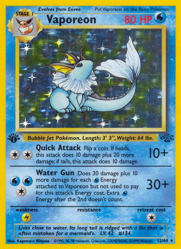 Vaporeon - 12/64 - Holo Rare - NM - Unlimited Holofoil