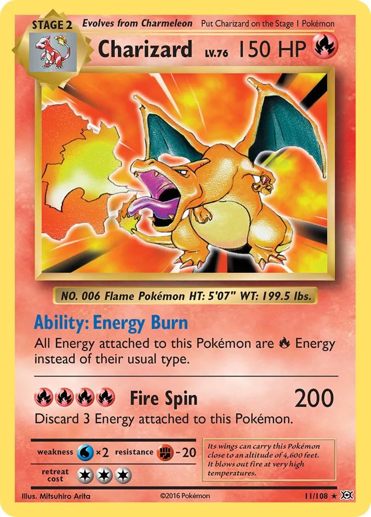 Charizard - 11/108 - Holo Rare - NM - Reverse Holofoil