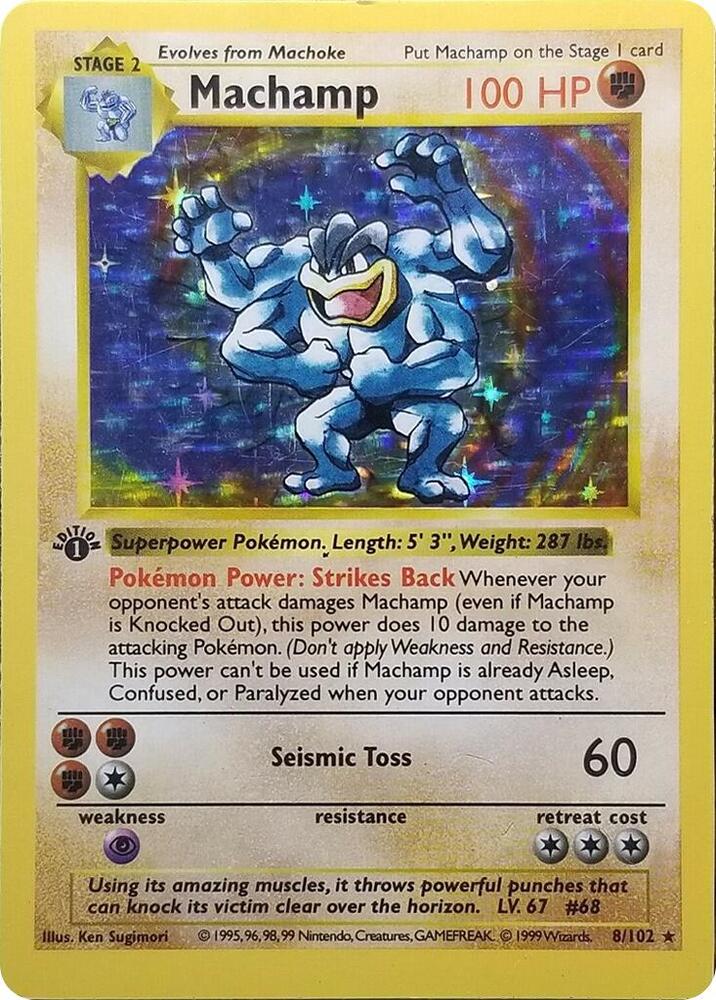 Machamp - 8/102 (Base Set Shadowless) - 008/102 - Holo Rare - NM - 1st Edition Holofoil
