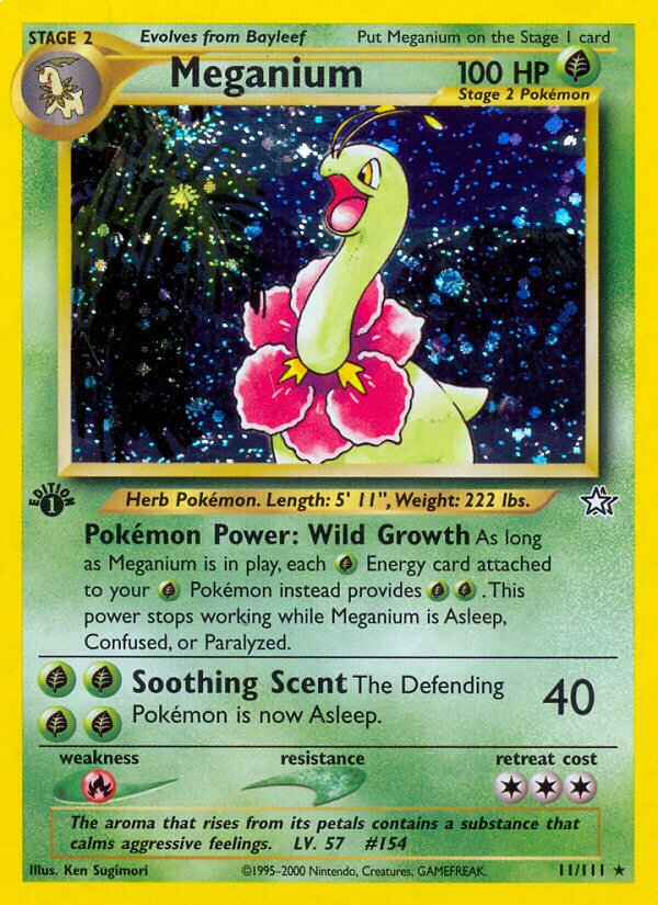 Meganium - 011/111 - Holo Rare - NM - 1st Edition Holofoil