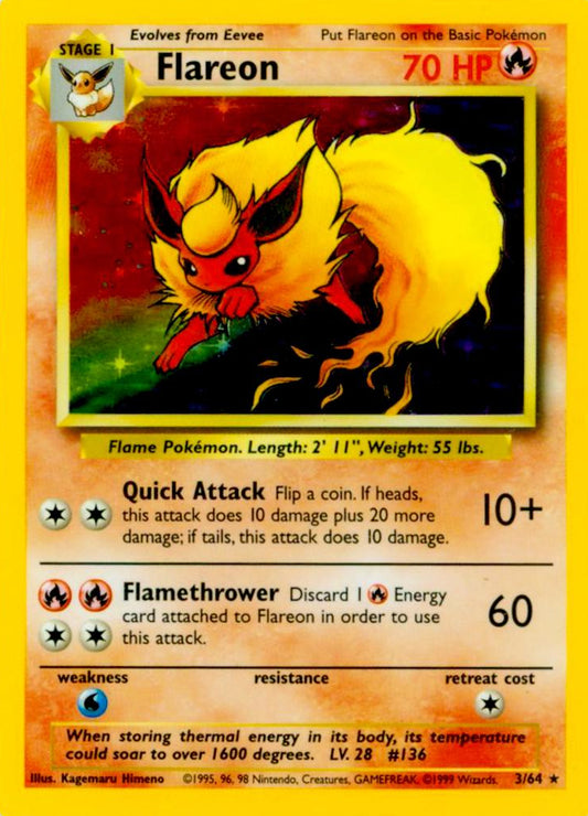 Flareon - 03/64 - Holo Rare - HP - Unlimited Holofoil - NON SYMBOL ERROR