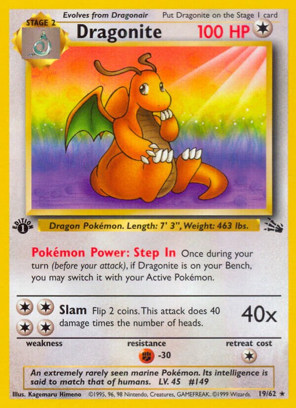 Dragonite - 19/62 - Rare - NM - 1st Edition