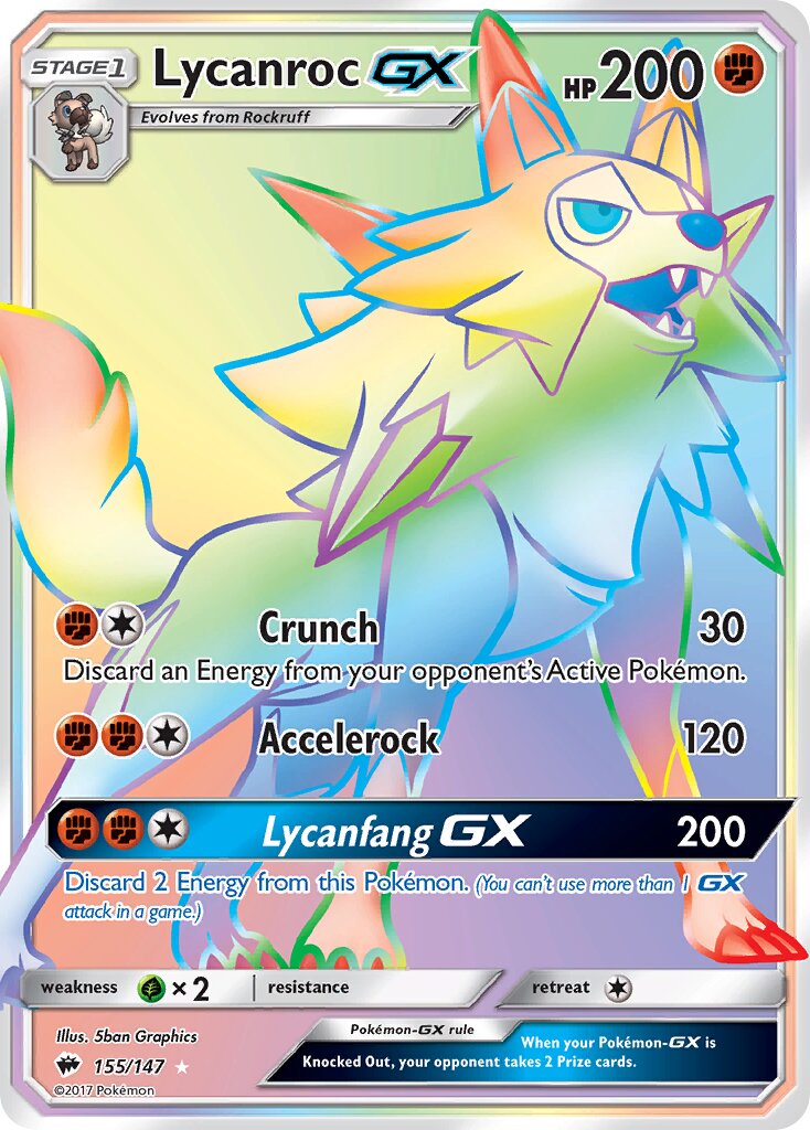 Lycanroc-GX - 155/147 - Rare Rainbow - NM - Holofoil