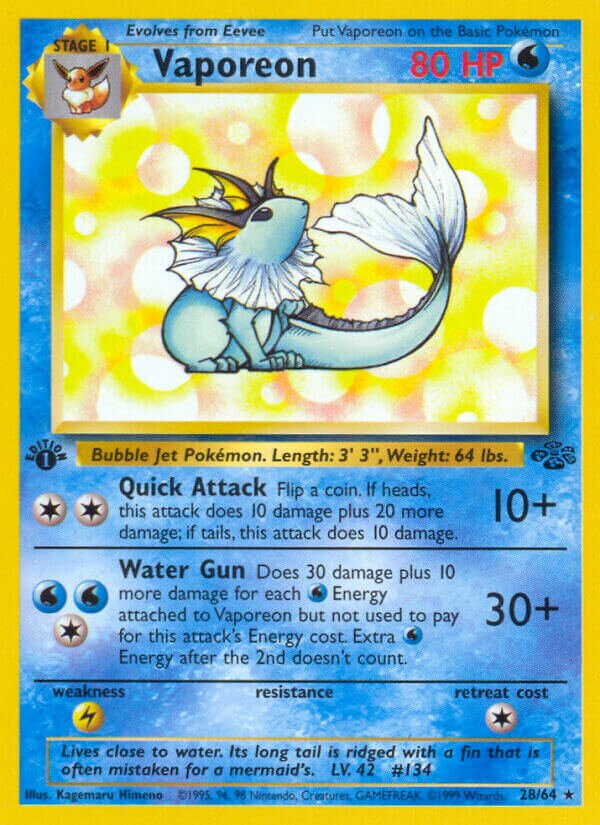 Vaporeon - 28/64 - Rare - NM - 1st Edition