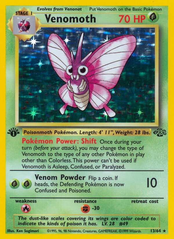 Venomoth - 13/64 - Holo Rare - NM - Unlimited Holofoil