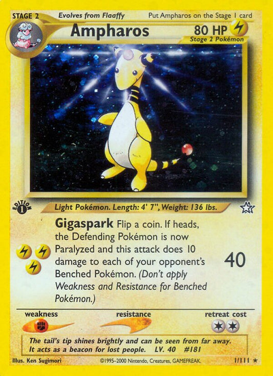 Ampharos - 001/111 - Holo Rare - NM - 1st Edition Holofoil