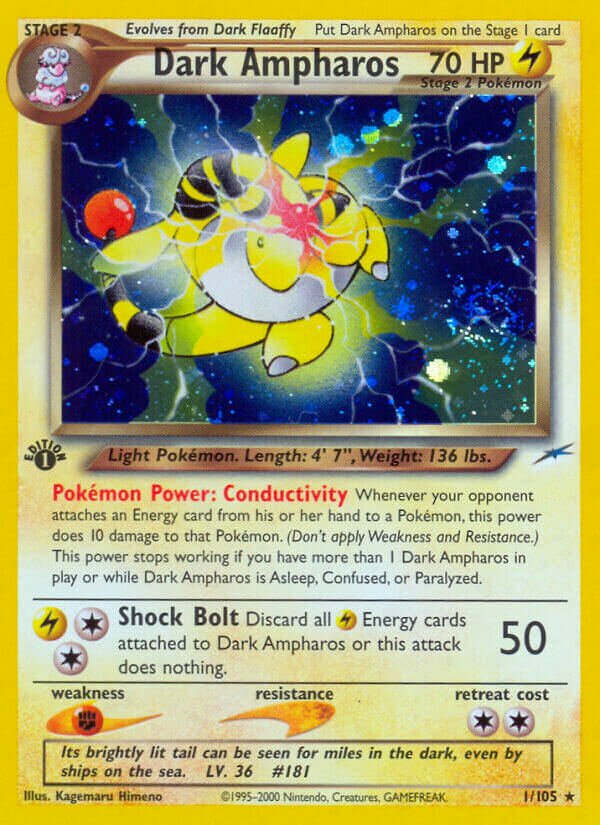 Dark Ampharos - 001/105 - Holo Rare - NM - Unlimited Holofoil