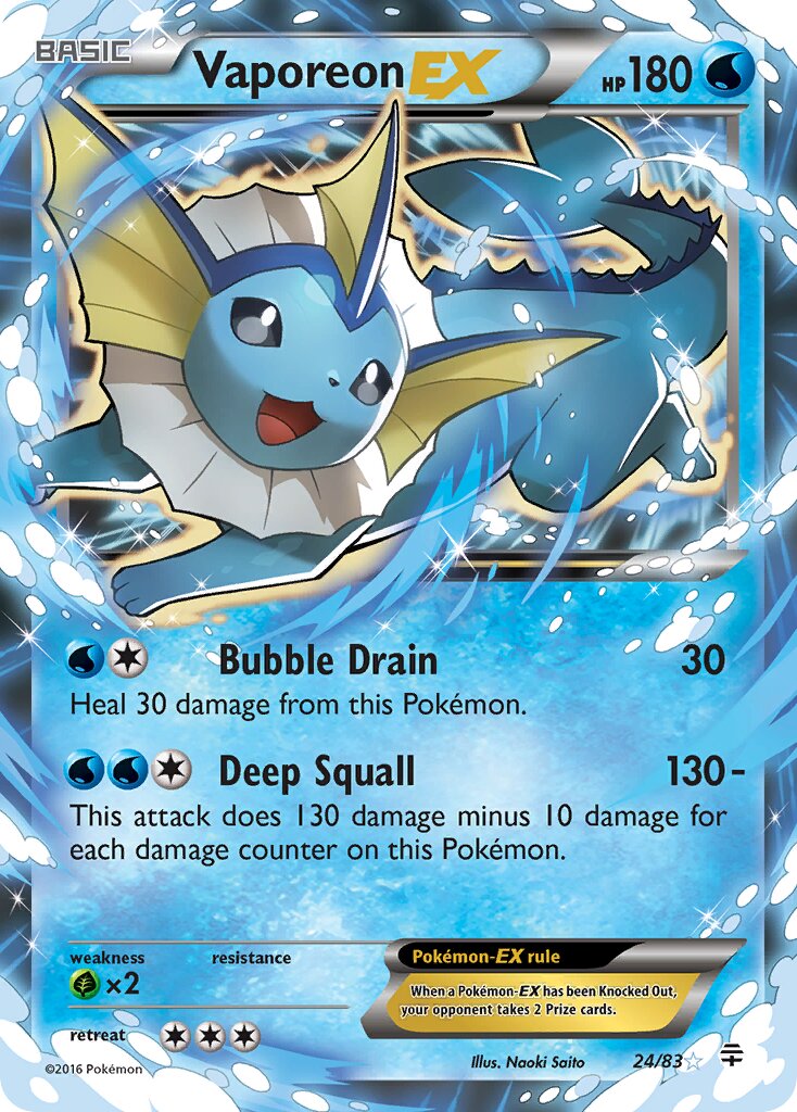 Vaporeon EX - 24/83 - Rare Holo EX - NM - Holofoil