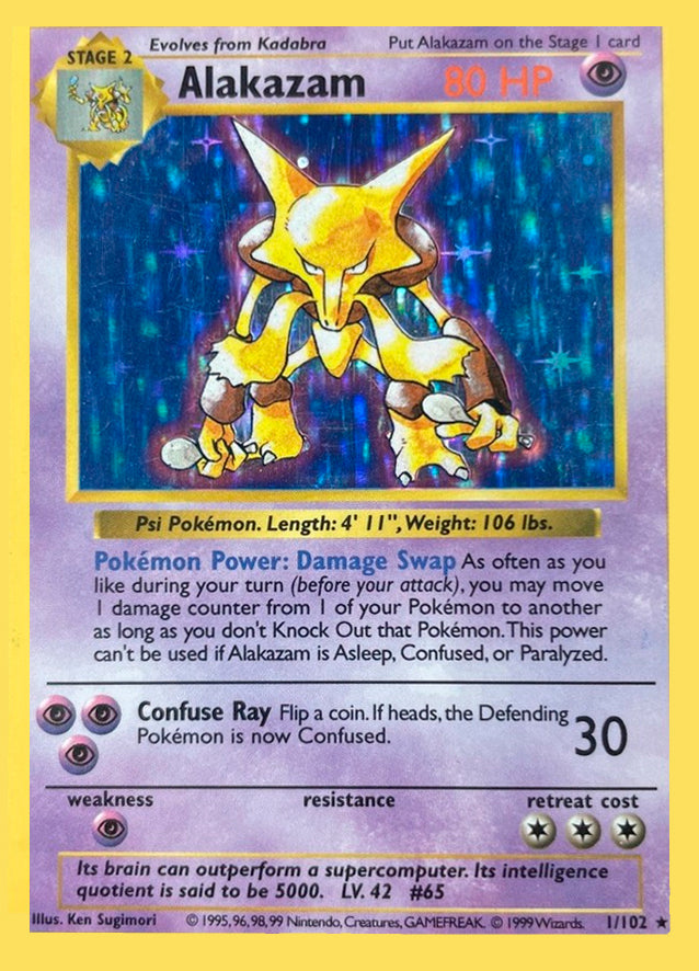 Alakazam - 001/102 - Holo Rare - DMG - Unlimited Holofoil Shadowless