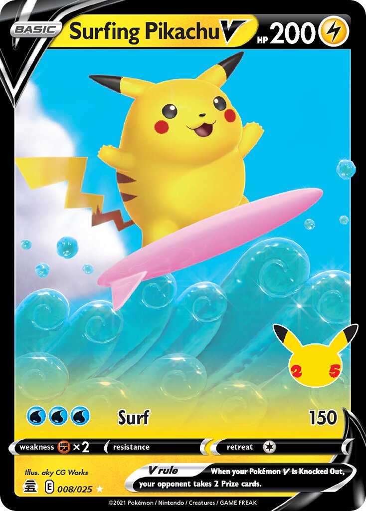 Surfing Pikachu V - 008/025 - Holo Rare V - NM - Holofoil