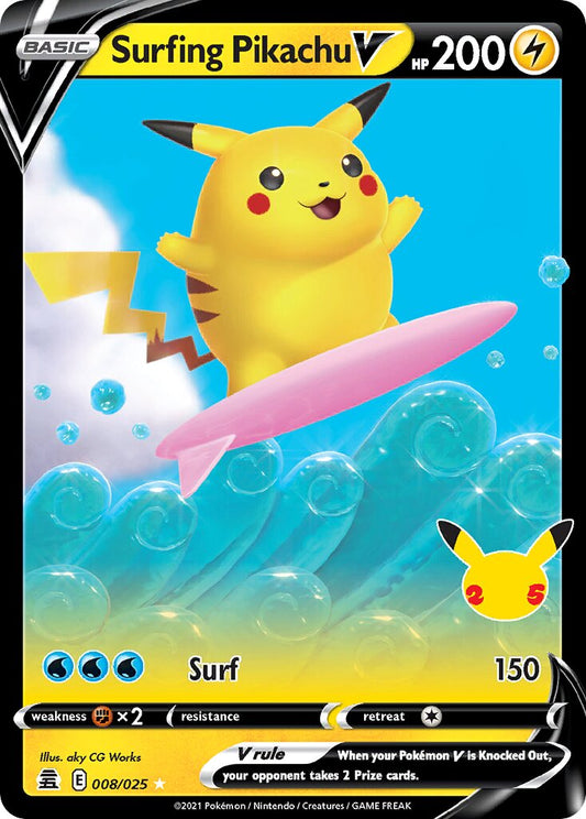 Surfing Pikachu V - 008/025 - Holo Rare V - NM - Holofoil