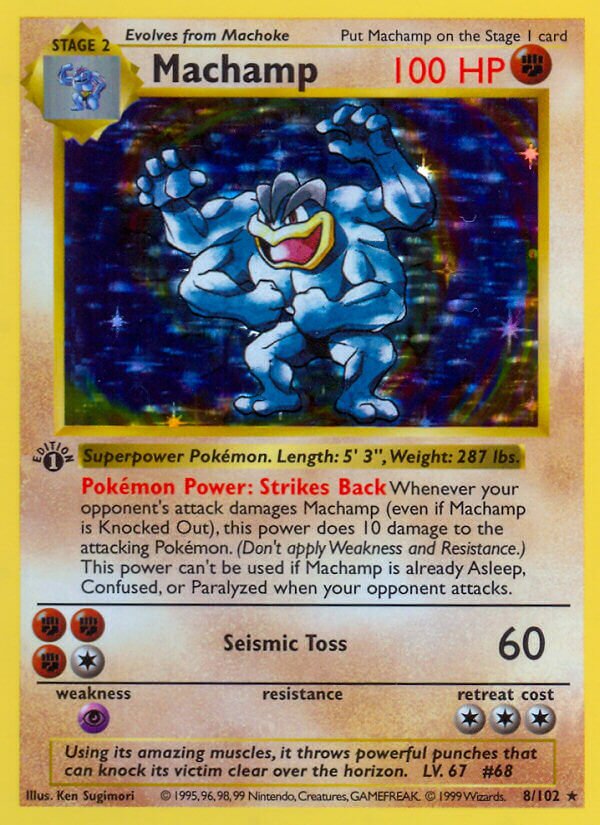 Machamp - 008/102 - Holo Rare - NM - 1st Edition Holofoil