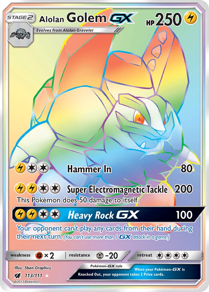 Alolan Golem-GX - 113/111 - Rare Rainbow - NM - Holofoil