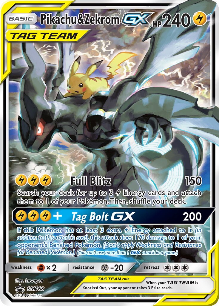 Pikachu & Zekrom-GX - SM168 - Promo - NM - Holofoil