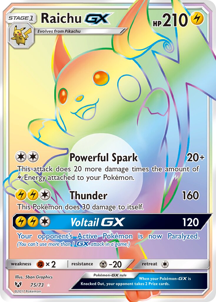 Raichu-GX - 75/73 - Rare Rainbow - NM - Holofoil