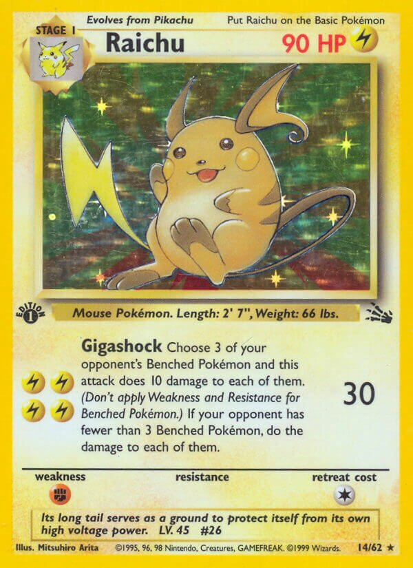 Raichu - 14/62 - Holo Rare - NM - Unlimited Holofoil