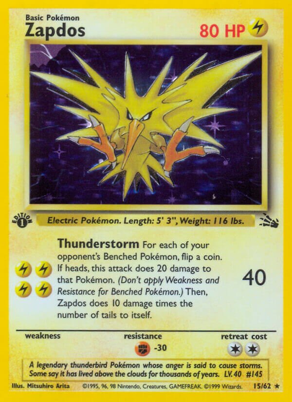 Zapdos - 15/62 - Holo Rare - NM - Unlimited Holofoil