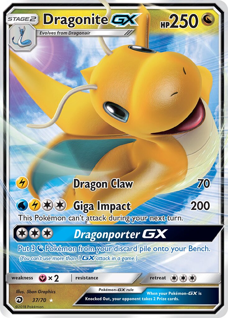 Dragonite-GX - 37/70 - Rare Holo GX - NM - Holofoil