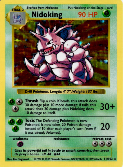 Nidoking - 011/102 - Holo Rare - HP - Unlimited Holofoil - Shadowless