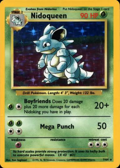 Nidoqueen Non Symbol Error - 07/64 - Holo Rare - LP - Unlimited Holofoil